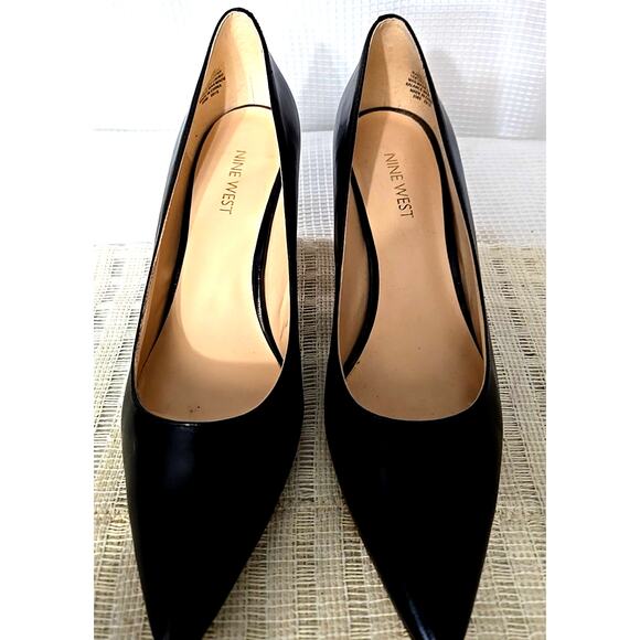 Nine West Womens Margot 2-1/2" Mid-Heel Pumps 8.5M Black Soft Leather Upper - Picture 2 of 7